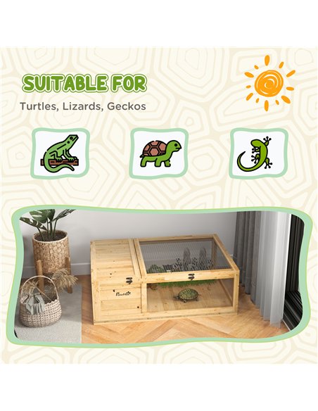 PawHut Tortoise House, Small Reptile Wooden House, with Mesh Roofs, Side Panels, for Turtles, Lizards, Geckos and Snakes - pic 176538 | FastDaddyshop