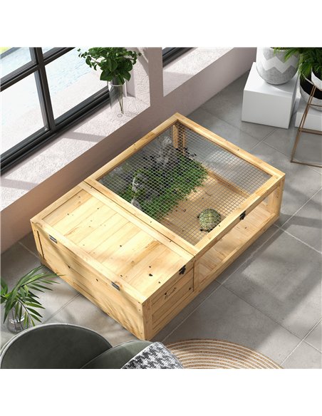 PawHut Tortoise House, Small Reptile Wooden House, with Mesh Roofs, Side Panels, for Turtles, Lizards, Geckos and Snakes - pic 176540 | FastDaddyshop