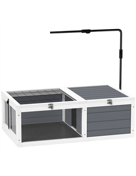 PawHut Tortoise Table with Adjustable Lamp Holder, Wooden Tortoise House w/ Openable Lids, Pull-Out Trays - Grey - pic 176541 | FastDaddyshop