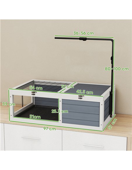 PawHut Tortoise Table with Adjustable Lamp Holder, Wooden Tortoise House w/ Openable Lids, Pull-Out Trays - Grey - pic 176543 | FastDaddyshop
