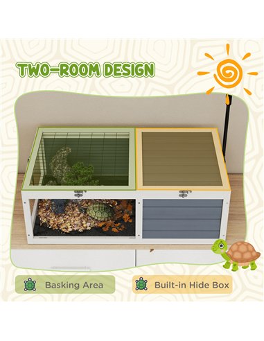 PawHut Tortoise Table with Adjustable Lamp Holder, Wooden Tortoise House w/ Openable Lids, Pull-Out Trays - Grey