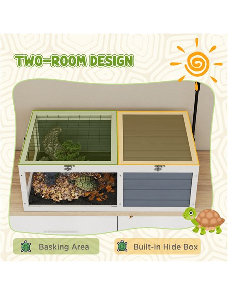 PawHut Tortoise Table with Adjustable Lamp Holder, Wooden Tortoise House w/ Openable Lids, Pull-Out Trays - Grey - pic 176544 | FastDaddyshop