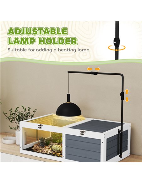 PawHut Tortoise Table with Adjustable Lamp Holder, Wooden Tortoise House w/ Openable Lids, Pull-Out Trays - Grey - pic 176545 | FastDaddyshop
