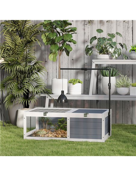 PawHut Tortoise Table with Adjustable Lamp Holder, Wooden Tortoise House w/ Openable Lids, Pull-Out Trays - Grey - pic 176549 | FastDaddyshop