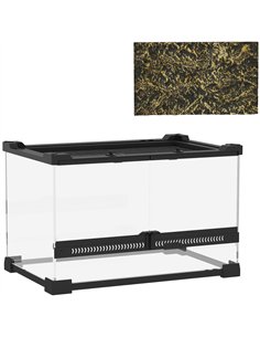 PawHut Reptile Glass Terrarium with Stone Background, Front Ventilation, Escape-Proof Knob Lock, 30 x 20 x 20 cm, Black