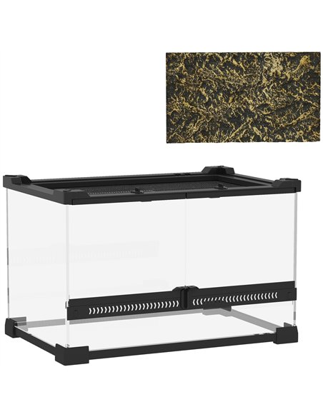 PawHut Reptile Glass Terrarium with Stone Background, Front Ventilation, Escape-Proof Knob Lock, 30 x 20 x 20 cm, Black - pic 176559 | FastDaddyshop