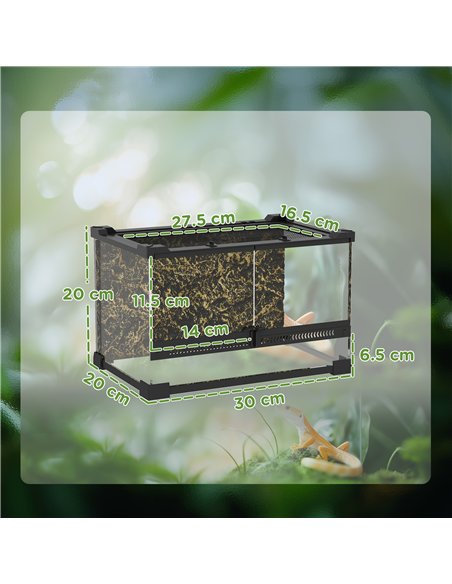 PawHut Reptile Glass Terrarium with Stone Background, Front Ventilation, Escape-Proof Knob Lock, 30 x 20 x 20 cm, Black - pic 176561 | FastDaddyshop