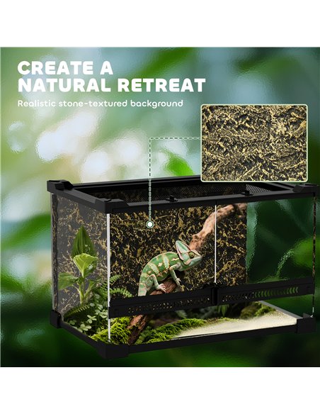 PawHut Reptile Glass Terrarium with Stone Background, Front Ventilation, Escape-Proof Knob Lock, 30 x 20 x 20 cm, Black - pic 176563 | FastDaddyshop