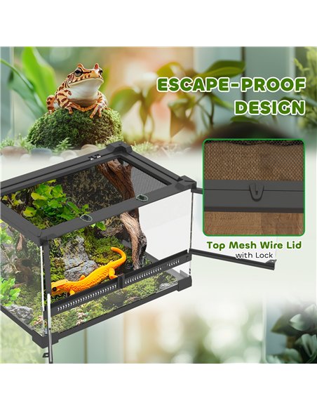 PawHut Reptile Glass Terrarium with Stone Background, Front Ventilation, Escape-Proof Knob Lock, 30 x 20 x 20 cm, Black - pic 176564 | FastDaddyshop