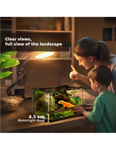 PawHut Reptile Glass Terrarium with Stone Background, Front Ventilation, Escape-Proof Knob Lock, 30 x 20 x 20 cm, Black