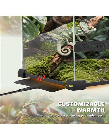 PawHut Reptile Glass Terrarium with Stone Background, Front Ventilation, Escape-Proof Knob Lock, 30 x 20 x 20 cm, Black