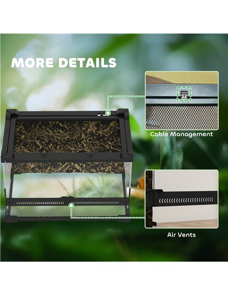 PawHut Reptile Glass Terrarium with Stone Background, Front Ventilation, Escape-Proof Knob Lock, 30 x 20 x 20 cm, Black - pic 176567 | FastDaddyshop
