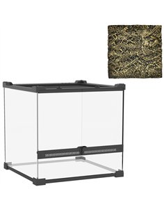 PawHut Reptile Glass Terrarium with Stone Background, Front Ventilation, Escape-Proof Knob Lock, 30 x 30 x 30 cm, Black