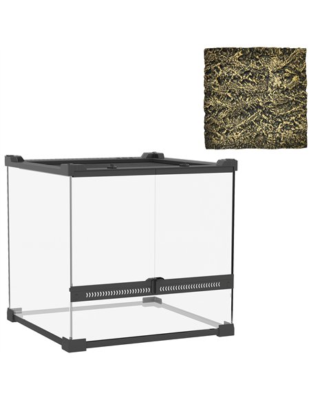 PawHut Reptile Glass Terrarium with Stone Background, Front Ventilation, Escape-Proof Knob Lock, 30 x 30 x 30 cm, Black - pic 176568 | FastDaddyshop