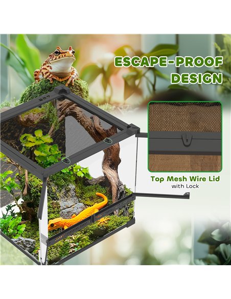 PawHut Reptile Glass Terrarium with Stone Background, Front Ventilation, Escape-Proof Knob Lock, 30 x 30 x 30 cm, Black - pic 176573 | FastDaddyshop