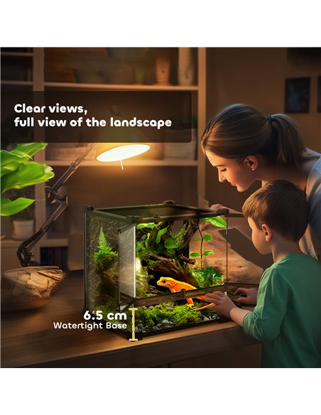 PawHut Reptile Glass Terrarium with Stone Background, Front Ventilation, Escape-Proof Knob Lock, 30 x 30 x 30 cm, Black - pic 176574 | FastDaddyshop