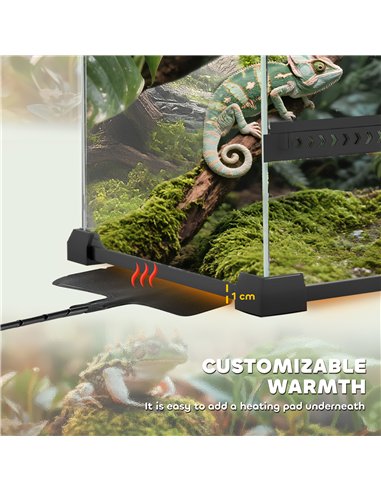 PawHut Reptile Glass Terrarium with Stone Background, Front Ventilation, Escape-Proof Knob Lock, 30 x 30 x 30 cm, Black