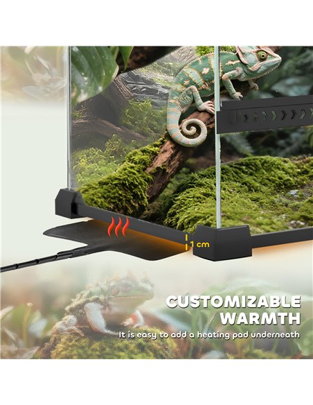 PawHut Reptile Glass Terrarium with Stone Background, Front Ventilation, Escape-Proof Knob Lock, 30 x 30 x 30 cm, Black - pic 176575 | FastDaddyshop