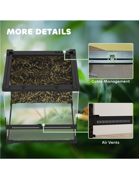 PawHut Reptile Glass Terrarium with Stone Background, Front Ventilation, Escape-Proof Knob Lock, 30 x 30 x 30 cm, Black - pic 176576 | FastDaddyshop