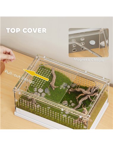 PawHut Acrylic Reptile Terrarium with Top Sliding Door, Vents,  for Snake, Frog, Spider, Gecko, Tarantula, 30 x 20 x 15 cm