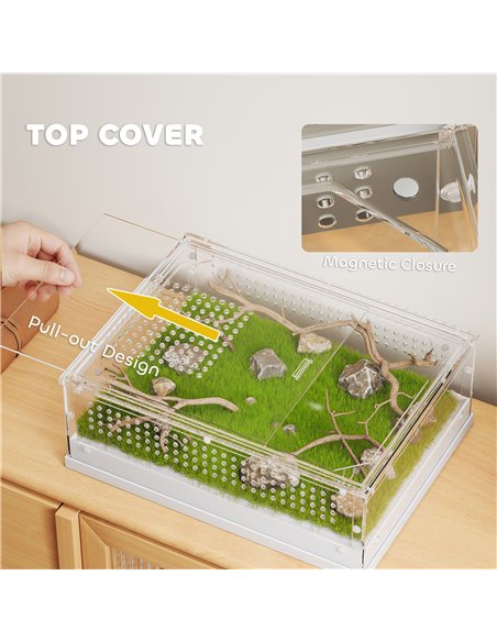 PawHut Acrylic Reptile Terrarium with Top Sliding Door, Vents,  for Snake, Frog, Spider, Gecko, Tarantula, 40 x 30 x 15 cm - pic 176591 | FastDaddyshop