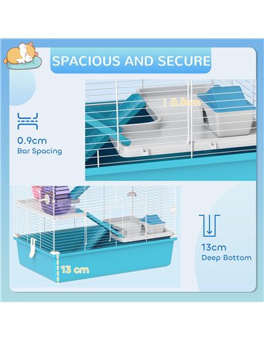 PawHut 6 Tier Hamster Cage, Small Animal Cage with Tubes, Exercise Wheel, Ramps, Hut, Food Dish, Water Bottle, Light Blue