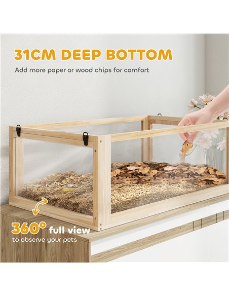 PawHut Wooden Hamster Cage with Detachable 31cm Deep Bottom, Hut, Seesaw, Exercise Wheel, Ramp, 80 x 50 x 76cm, Natural - pic 176608 | FastDaddyshop