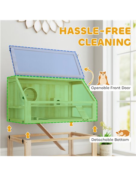 PawHut Wooden Hamster Cage with Detachable 31cm Deep Bottom, Hut, Seesaw, Exercise Wheel, Ramp, 80 x 50 x 76cm, Natural - pic 176609 | FastDaddyshop