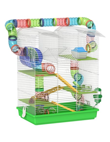 PawHut 5 Tier Hamster Cage Carrier Habitat with Exercise Wheels Tunnel Tube Water Bottle Dishes House Ladder for Dwarf Mice, Gre - pic 176613 | FastDaddyshop