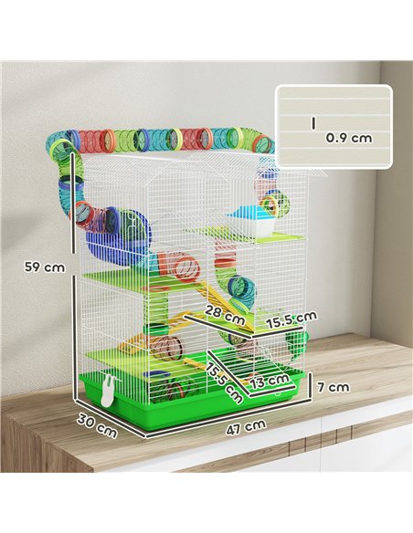 PawHut 5 Tier Hamster Cage Carrier Habitat with Exercise Wheels Tunnel Tube Water Bottle Dishes House Ladder for Dwarf Mice, Gre - pic 176615 | FastDaddyshop