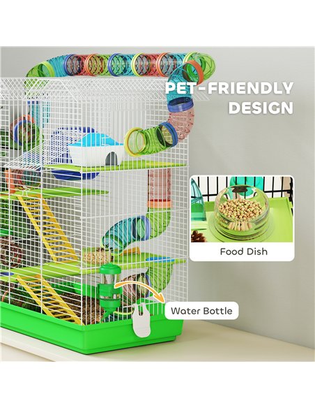 PawHut 5 Tier Hamster Cage Carrier Habitat with Exercise Wheels Tunnel Tube Water Bottle Dishes House Ladder for Dwarf Mice, Gre - pic 176617 | FastDaddyshop