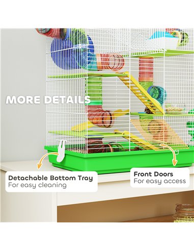 PawHut 5 Tier Hamster Cage Carrier Habitat with Exercise Wheels Tunnel Tube Water Bottle Dishes House Ladder for Dwarf Mice, Gre