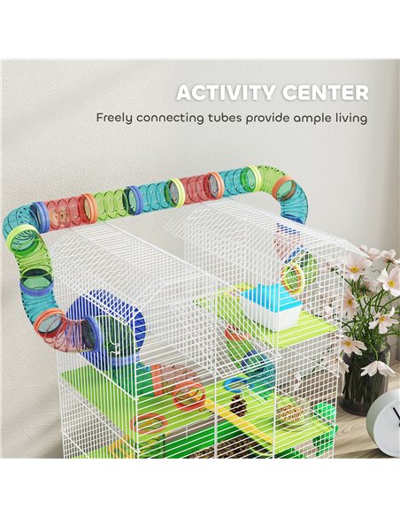 PawHut 5 Tier Hamster Cage Carrier Habitat with Exercise Wheels Tunnel Tube Water Bottle Dishes House Ladder for Dwarf Mice, Gre - pic 176619 | FastDaddyshop