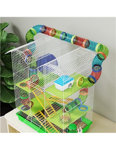 PawHut 5 Tier Hamster Cage Carrier Habitat with Exercise Wheels Tunnel Tube Water Bottle Dishes House Ladder for Dwarf Mice, Gre