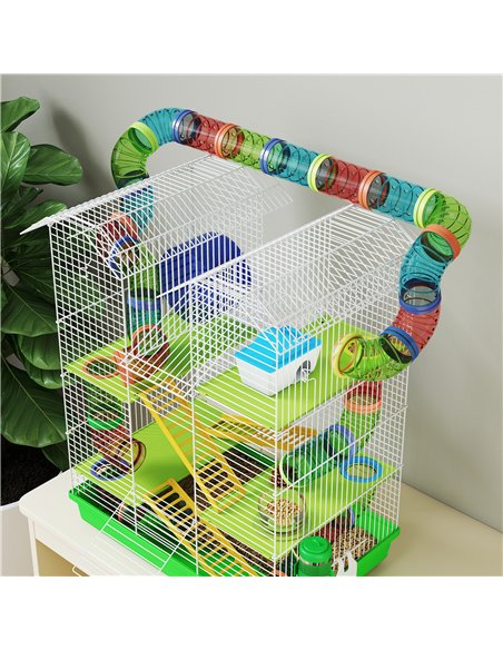 PawHut 5 Tier Hamster Cage Carrier Habitat with Exercise Wheels Tunnel Tube Water Bottle Dishes House Ladder for Dwarf Mice, Gre - pic 176620 | FastDaddyshop