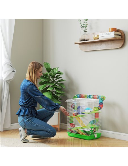 PawHut 5 Tier Hamster Cage Carrier Habitat with Exercise Wheels Tunnel Tube Water Bottle Dishes House Ladder for Dwarf Mice, Gre - pic 176621 | FastDaddyshop