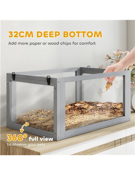 PawHut Wooden Hamster Cage with Detachable 32cm Deep Bottom, Hut, Seesaw, Exercise Wheel, Ramp, 60 x 40 x 75cm, Light Grey - pic 176626 | FastDaddyshop