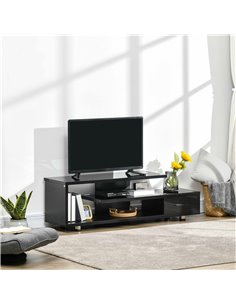 Homcom 1350mm High Gloss TV Stand with Storage Shelf and Drawer, Black 2