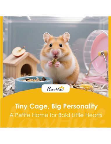 PawHut Wooden Hamster Cage with Detachable 32cm Deep Bottom, Hut, Seesaw, Exercise Wheel, Ramp, 60 x 40 x 75cm, Light Grey