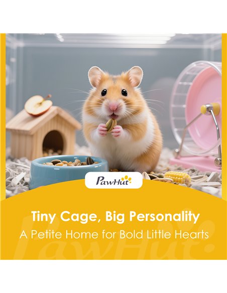 PawHut Wooden Hamster Cage with Detachable 32cm Deep Bottom, Hut, Seesaw, Exercise Wheel, Ramp, 60 x 40 x 75cm, Light Grey - pic 176630 | FastDaddyshop