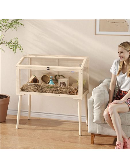 PawHut Wooden Hamster Cage, Hamster Habitat with Openable Top, Seesaws, Platforms, Water Bottle for Gerbils, 110 x 52 x 101 cm - pic 176632 | FastDaddyshop