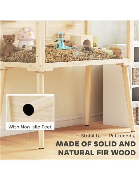 PawHut Wooden Hamster Cage, Hamster Habitat with Openable Top, Seesaws, Platforms, Water Bottle for Gerbils, 110 x 52 x 101 cm - pic 176635 | FastDaddyshop