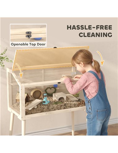 PawHut Wooden Hamster Cage, Hamster Habitat with Openable Top, Seesaws, Platforms, Water Bottle for Gerbils, 110 x 52 x 101 cm
