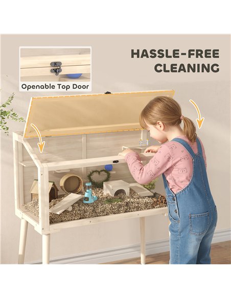PawHut Wooden Hamster Cage, Hamster Habitat with Openable Top, Seesaws, Platforms, Water Bottle for Gerbils, 110 x 52 x 101 cm - pic 176636 | FastDaddyshop