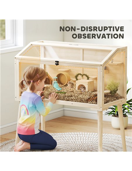 PawHut Wooden Hamster Cage, Hamster Habitat with Openable Top, Seesaws, Platforms, Water Bottle for Gerbils, 110 x 52 x 101 cm - pic 176637 | FastDaddyshop