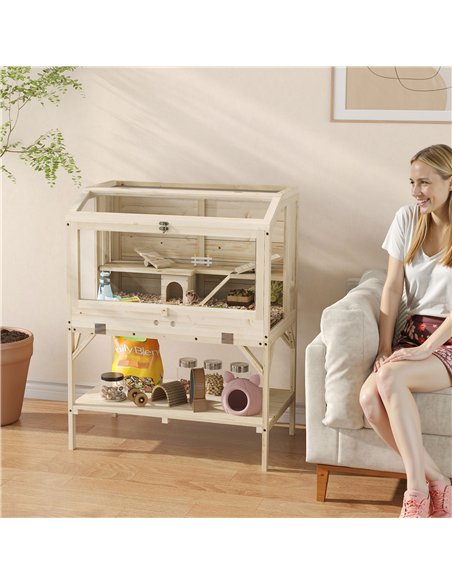 PawHut 2 Tier Wooden Hamster Cage with Shelf and Openable Top - pic 176641 | FastDaddyshop