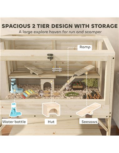 PawHut 2 Tier Wooden Hamster Cage with Shelf and Openable Top