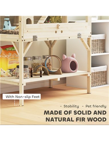PawHut 2 Tier Wooden Hamster Cage with Shelf and Openable Top
