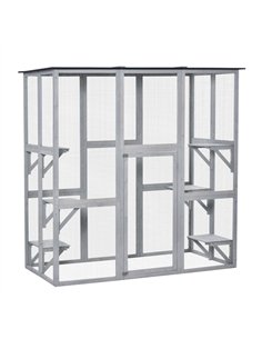 PawHut Wooden Catio Cat Outdoor Enclosure, Cat Cage with Waterproof Roof, Platforms, for Multiple Kittens, 180 x 98 x 180 cm