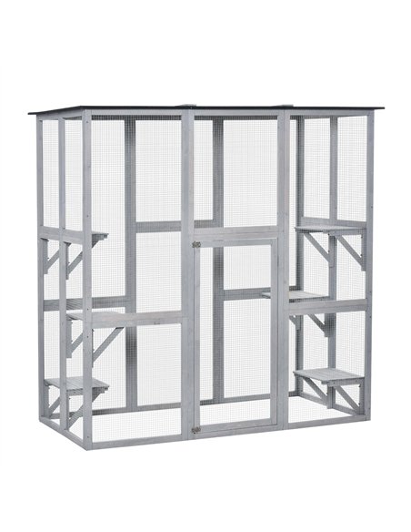 PawHut Wooden Catio Cat Outdoor Enclosure, Cat Cage with Waterproof Roof, Platforms, for Multiple Kittens, 180 x 98 x 180 cm - pic 176649 | FastDaddyshop